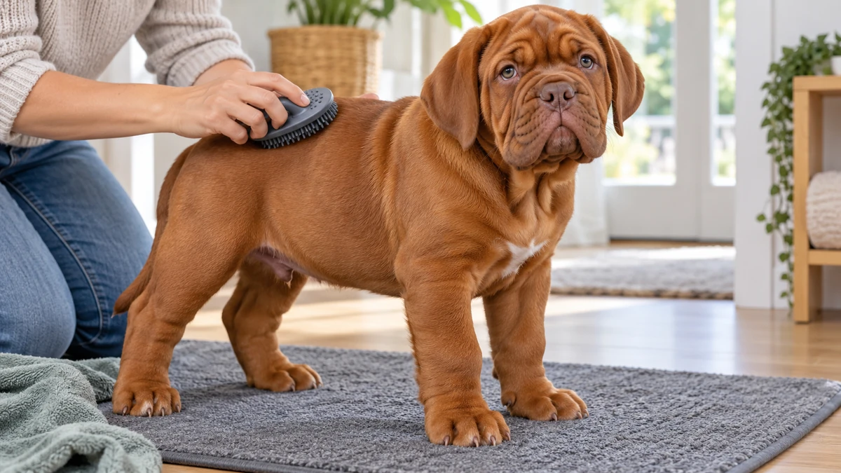 Fransız Mastiff yavru köpek — tüy bakımı ve fırçalama
