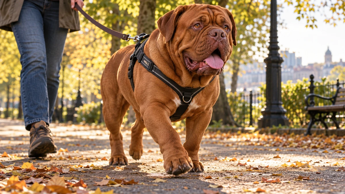 Fransız Mastiff köpek — parkta yürüyüş ve egzersiz